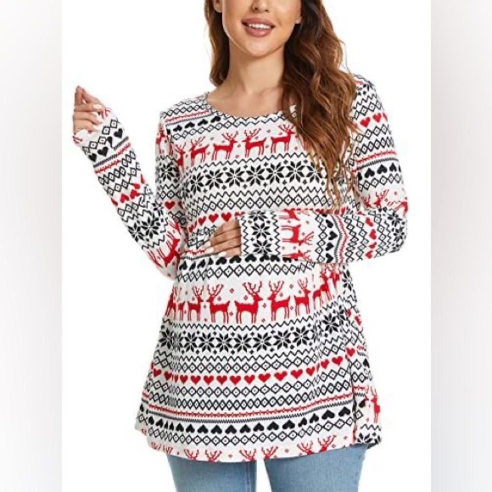 Women's Maternity Festive Reindeer Pattern Tunic Shirt